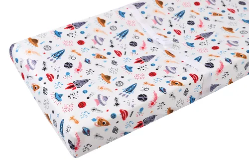 Miniatura 4 de Juego de 3 fundas para cambiador, tejido de punto ultra suave para bebés, niños y niñas, cohete satélite/coche/autobús