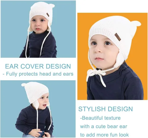 Miniatura 2 de XIAOHAWANG Gorro de bebé con solapas de orejas para otoño e invierno, diseño de oso