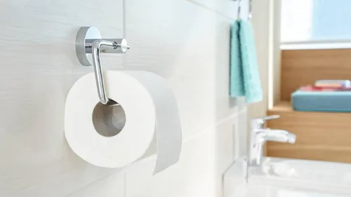 Miniatura 5 de tesa SMOOZ - Portarrollos de papel higiénico de metal cromado sin tapa para baños e inodoros de invitados, incluye solución de pegamento extraíble