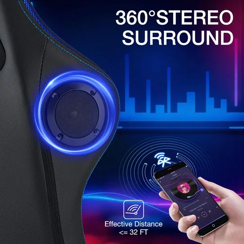 Miniatura 4 de HOFFREE Silla Gaming con Luces LED RGB de Ritmo Musical y Altavoces Bluetooth Silla Ergonómica de Gaming para Computadora con Masaje y Reposapiés