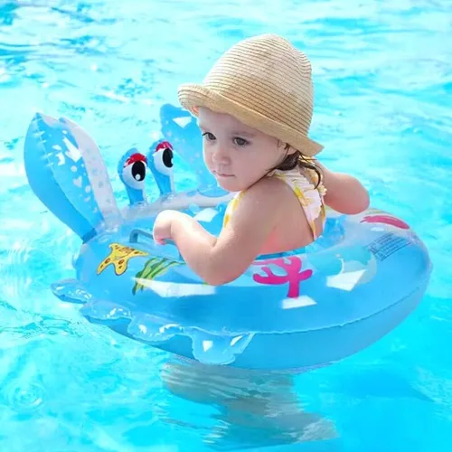 Miniatura 5 de AIYUENCICI Flotador de natación para bebé, balsa flotante inflable con asa de asiento de seguridad, anillo flotante de cintura para niños, bañera