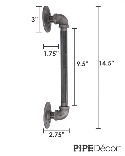 Miniatura 5 de Manija de puerta de granero industrial rústica, 10 pulgadas, accesorios de hierro gris de acero industrial auténtico, bridas y tubos para puertas