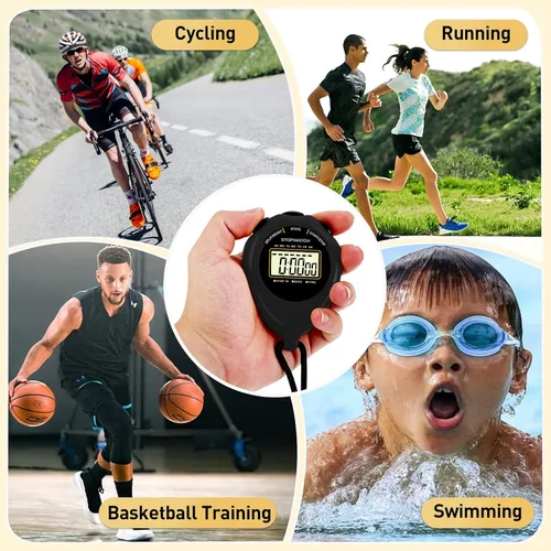 Miniatura 6 de Temporizador deportivo cronómetro, paquete de 2 cronómetros digitales de pantalla grande con fecha y hora, sin alarma, silencioso, fácil de Negro