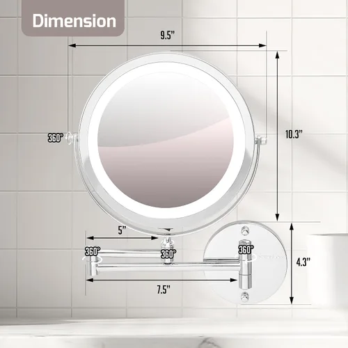 Miniatura 6 de Espejo ideal para maquillarse para montar en la pared. Con luz de LED que funciona con pilas. Maginificación 1 y 10. 8.5 pulgadas de longitud. En