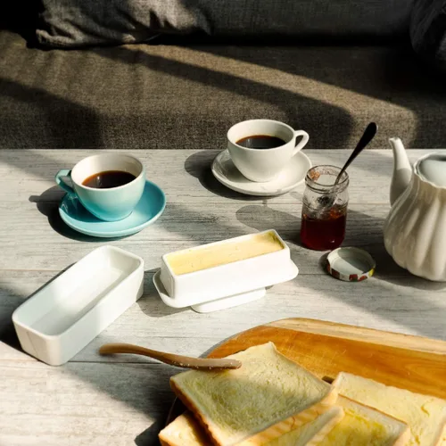 Miniatura 6 de Sweese Mantequillera con tapa para encimera, mantequilla francesa para dejar en la encimera con línea de agua, plato de mantequilla de porcelana
