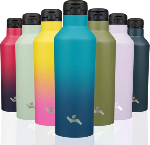 Miniatura 20 de Konokyo - Botella de agua aislada con popote, termo de agua de acero inoxidable de doble pared de 17 onzas con 2 tapas, azul lago