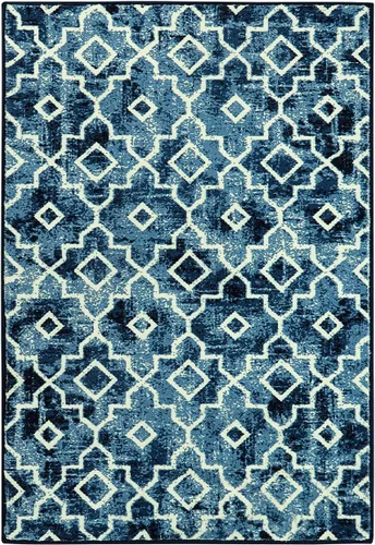 Miniatura 7 de Moynesa Alfombra marroquí lavable de 2 x 3 pulgadas, pequeña, azul, para cocina, baño, suave, antideslizante, de pelo bajo, moderna, geométrica