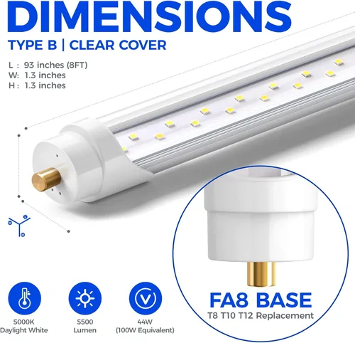 Miniatura 5 de Barrina Lámparas de tubo LED de 8 pies, 44W 5500lm 5000K, súper brillante, bombilla LED T8 T10 T12, luces LED de un solo pin FA8, cubierta