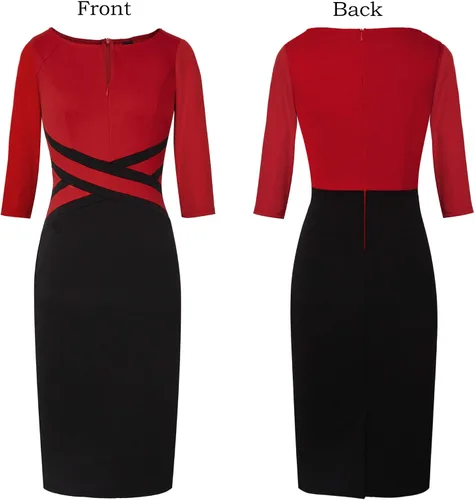 Miniatura 4 de VFSHOW - Vestido ajustado de estilo tubo y con zíper frontal para usar en el trabajo, la oficina, eventos de negocios o fiestas de cóctel