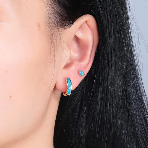 Miniatura 158 de CiNily Aretes Huggie de ópalo con bisagras, chapados en oro, hipoalergénicos, pequeños aretes de aro para mujeres, adolescentes, niñas, hombres