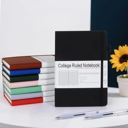 Miniatura 6 de Cuadernos A5 rayados para trabajo, 192 páginas, tamaño mediano de 5.7 x 8.3 pulgadas, con rayas universitarias, diarios de tapa dura de cuero vegano