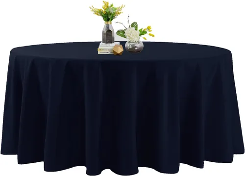 Miniatura 120 de Mantel de poliéster lavable de 90 pulgadas, resistente a las manchas y a las arrugas, mantel decorativo para mesa de comedor, fiestas de bufé y Negro