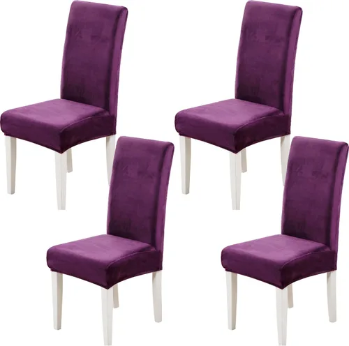 Miniatura 8 de Juego de 2 fundas de terciopelo suave para sillas de comedor, fundas elásticas de terciopelo para sillas, color negro