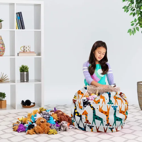 Miniatura 5 de Posh Creations Funda de puf para niños con almacenamiento de animales de peluche, silla de puf con organizador de juguetes para niños, mediano-27
