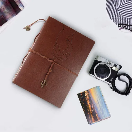 Miniatura 6 de ThxMadam Cuaderno vintage A5 con cubierta de cuero, cuaderno de escritura de hojas sueltas, diario de viaje, cuaderno de bocetos recargable con 200