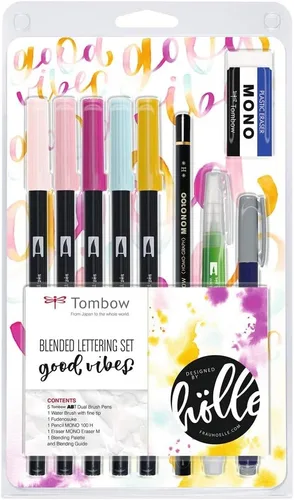 Tombow El juego de letras mezcladas incluye 5 bolígrafos ABT, 1 lápiz mono, 1 borrador mono, 1 fuenosuke, 1 cepillo de agua, paleta de mezcla y guía