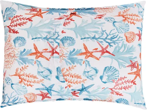 Miniatura 5 de C&F Home Tangerine Coast - Juego de edredón reversible de algodón con rayas tropicales costeras, naranja y azul, lavable a máquina, juego de 2