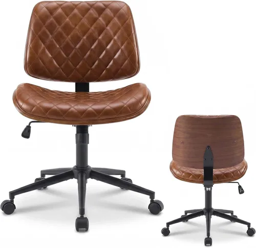 Miniatura 10 de Furnimart Silla de escritorio pequeña sin brazos con ruedas, silla giratoria de piel sintética de 360° para dormitorio, silla de trabajo compacta