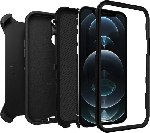Miniatura 3 de OtterBox Funda para iPhone 12 y iPhone 12 Pro Defender Series, color negro, resistente y duradera, con protección de puerto, incluye soporte de clip