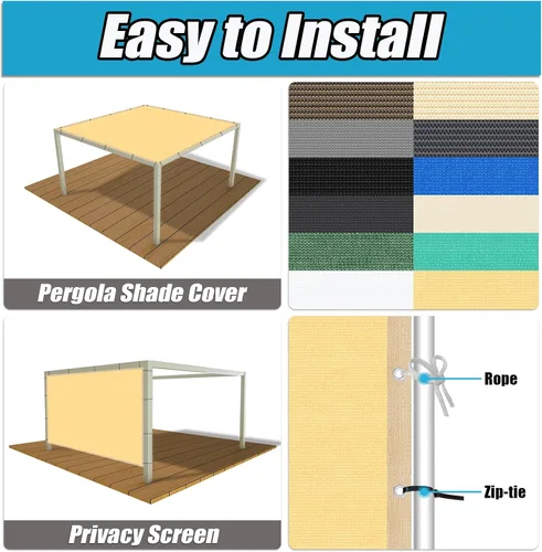 Miniatura 3 de Amagenix Paño de sombra solar 90% trigo con ojales, 11 x 13 pies, para protección solar, pérgola, toldo para jardín, patio, porche al aire libre