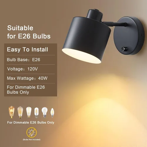 Miniatura 3 de LIGHTESS Aplique de pared con interruptor, apliques de pared de granja con atenuador de encendido y apagado, luces de pared industriales negras