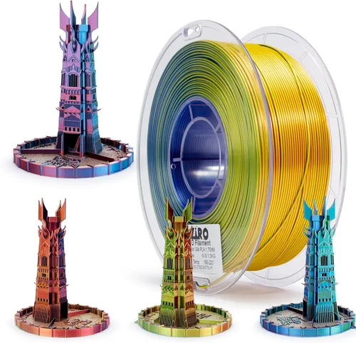 ZIRO Filamento PLA, Filamento de Impresora 3D de Seda de Coextrusión de Triple Color 1.75mm, para Bolígrafo de Impresora 3D, Carrete PLA Multicolor