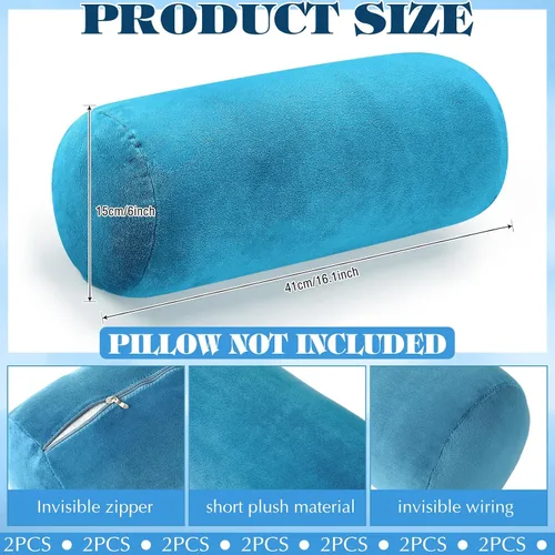 Miniatura 2 de Newwiee 2 fundas de almohada cilíndricas para el cuello cervical con cremallera de 16 x 6 pulgadas, rollo de cuello redondo, funda de almohada Azul