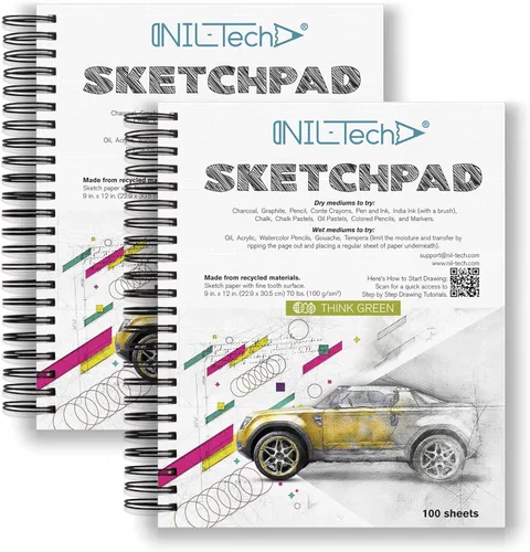 Bloc de bocetos de papel blanco de alta calidad, 9 x 12 pulgadas, 100 hojas (68 libras/3.53 oz/m²), cuaderno de bocetos con espiral para marcadores,