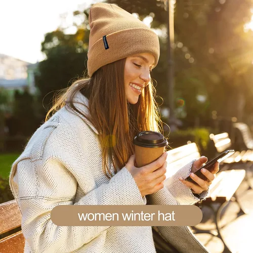 Miniatura 4 de Ocatoma Gorro para hombres y mujeres, de punto acrílico, con puños, para uso diario, cálido, unisex, regalos para hombres y mujeres, novio, él y ella