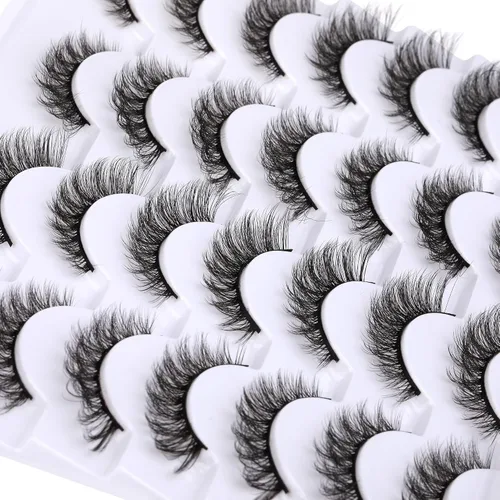 Miniatura 4 de Newcally - Pestañas postizas de ojo de gato con aspecto natural, pestañas cortas y tupidas en 3D, paquete de 14 pares de pestañas falsas de visón