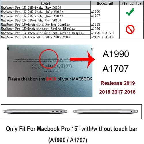 Miniatura 2 de RUBAN Funda compatible con MacBook Pro de 15 pulgadas 2019 2018 2017 2016 versión A1990/A1707 con barra táctil, cubierta rígida de plástico