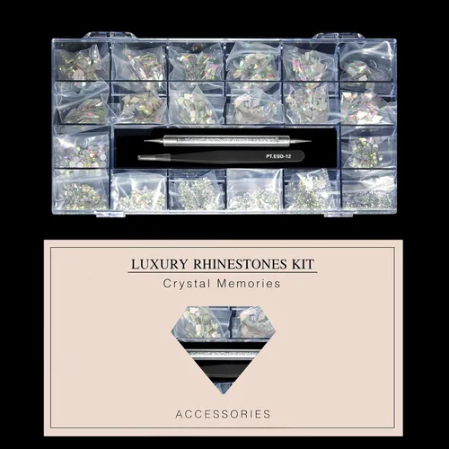 Miniatura 6 de Yzzseven 12 tipos de 600 diamantes AB de cristal + 2500 diamantes de imitación planos mezclados 20 estilos de parte trasera plana DIY manualidades