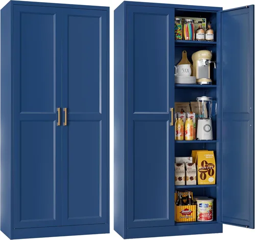Miniatura 11 de Armario de almacenamiento de metal de 71 pulgadas de alto, armarios de almacenamiento de despensa de cocina con puertas y 4 estantes, armario