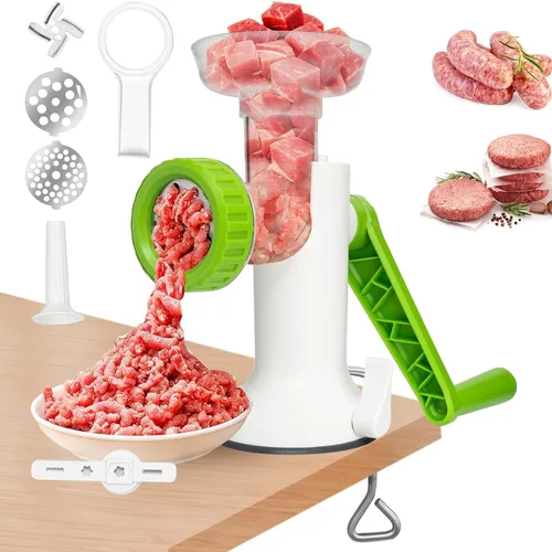 LHS Picadora manual de carne, picadora de carne resistente, embutidora de salchichas, molinillo de mano con cuchillas de acero inoxidable para