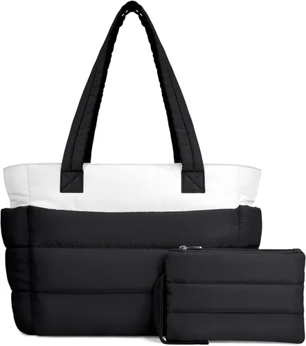 Miniatura 17 de TOPDesign Bolsa Tote Acolchada para Mujer, Bolso de Mano Ligero Inflado con Compartimentos, Bolsa de Hombro Acolchada para Trabajo, Viajes, Gimnasio