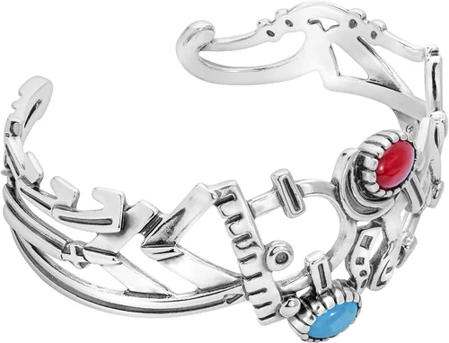 American West - Pulsera de plata de ley diseño de coral color turquesa y rojo talla S M o grande