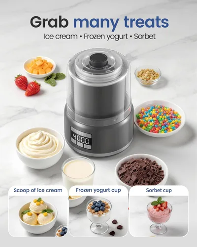Miniatura 7 de Máquina de helados de encimera de 2.1 cuartos de galón: prepara gelato, sorbete y yogur helado en tan solo 20 a 30 minutos, enfriamiento rápido