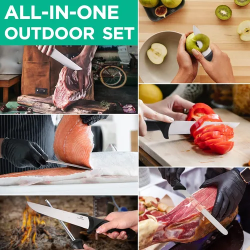 Miniatura 8 de Mossy Oak Juego de cuchillos de cocina, 6 cuchillos de chef con bolsa de rollo, cuchillo afilado de acero inoxidable para cortar carne, frutas