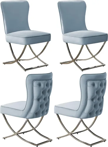 Miniatura 21 de WUTUTUEE Sillas de Comedor de Terciopelo de Lujo, Sillas de Acento Capitoné Tapizadas Sin Brazos con Patas de Metal Plateado en Forma de X, Juego