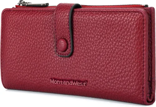 Miniatura 15 de Montana West Billetera pequeña para mujer, de piel auténtica, triple pliegue, tarjetero Rfid con cremallera y bolsillo para monedas, Un negro, Casual