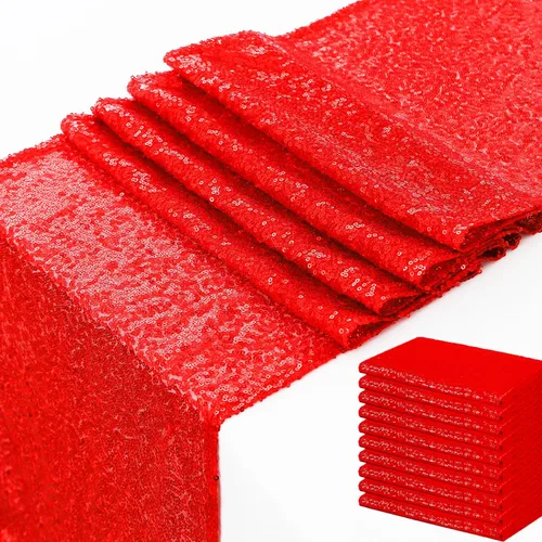 Miniatura 10 de Paquete de 10 caminos de mesa de lentejuelas verdes de 12 x 72 pulgadas para fiestas, bodas, aniversarios, cumpleaños, banquetes, compromisos