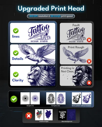 Miniatura 7 de Impresora inalámbrica de plantillas de tatuaje 2025 con 10 piezas de papel de transferencia, máquina impresora de tatuajes para artistas de tatuajes