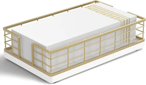 Miniatura 11 de Wican Bandeja para toallas de invitados para baño, servilletas de madera y hierro para tocador, mesa de comedor, cesta de madera para toallas