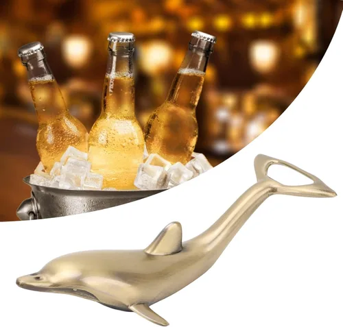 Miniatura 4 de Abrebotellas, 6.5 pulgadas, delfín, abrebotellas, cerveza fría, acero dorado, para manos artríticas, cerveza, bar, cocina, herramienta de cerveza