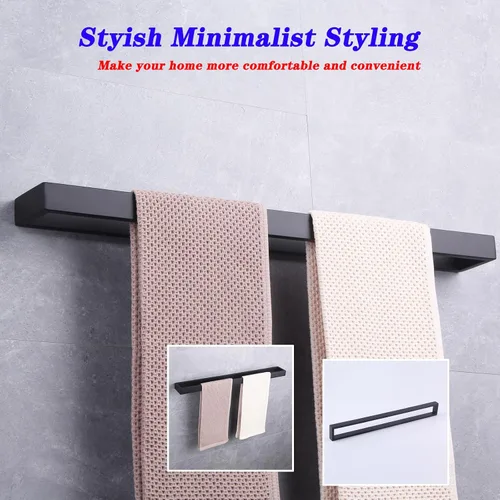 Miniatura 4 de GERZWY Toallero de baño de 24 pulgadas, de acero inoxidable, estilo contemporáneo, montaje en pared, negro mate, HG1701 (60)-BK