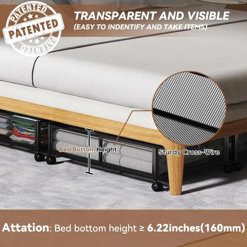 Miniatura 5 de PHINOX Almacenamiento debajo de la cama con ruedas, contenedores de almacenamiento debajo de la cama, actualización de alambre de hierro cruzado
