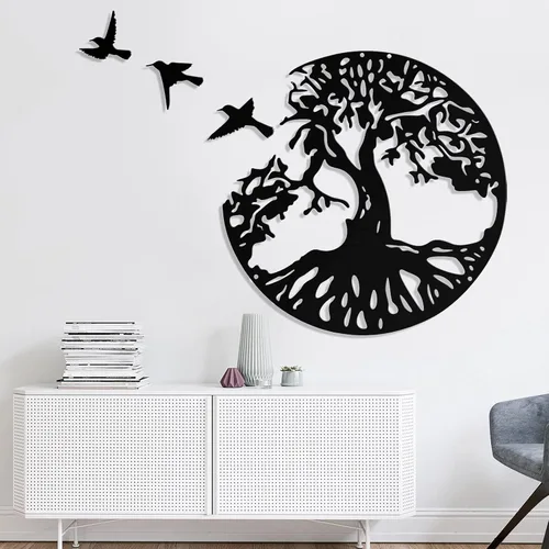 LZAOA Arte de pared de metal con 3 pájaros, 4 piezas de arte decorativo de pared de metal negro con 3 pájaros para sala de estar, baño, cocina (12
