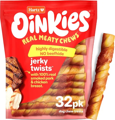 Hartz Oinkies Porkalicious - Golosinas para perros de piel de cerdo ahumado, paquete de 32