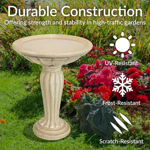 Miniatura 2 de Sunnydaze - Bañera para pájaros de hormigón de 20.25 pulgadas de alto para exteriores, columna griega, pedestal, baño para pájaros con construcción