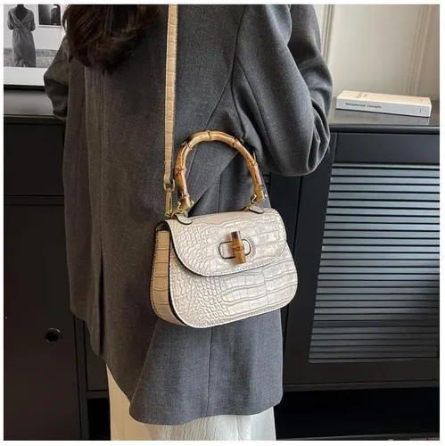 Miniatura 5 de Bolso de mano de cuero artificial de bambú con asa superior para mujer, elegante bolso de noche, regalo para mujer, hecho a mano